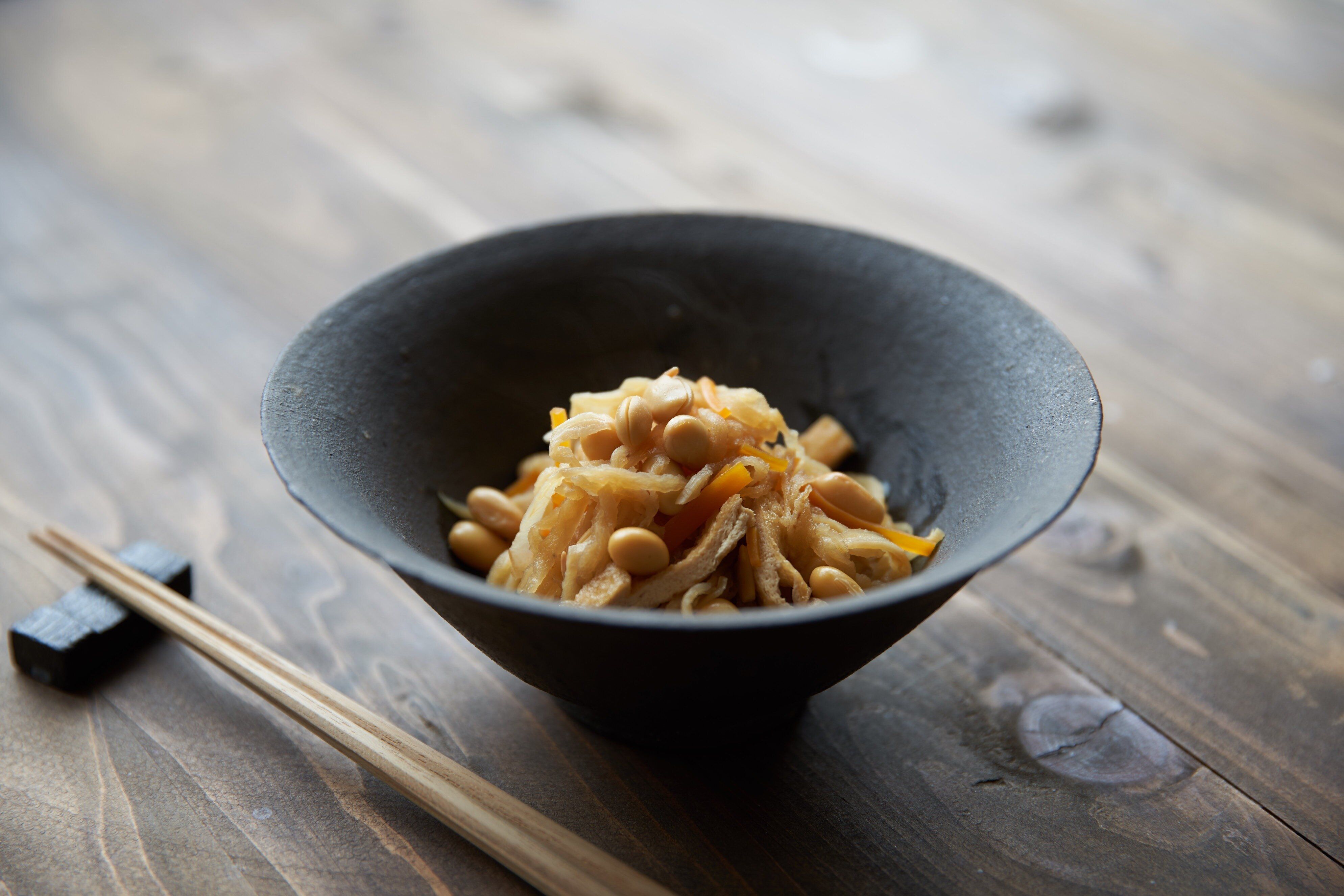 油揚げ入り切り干し大根と大豆の煮物
