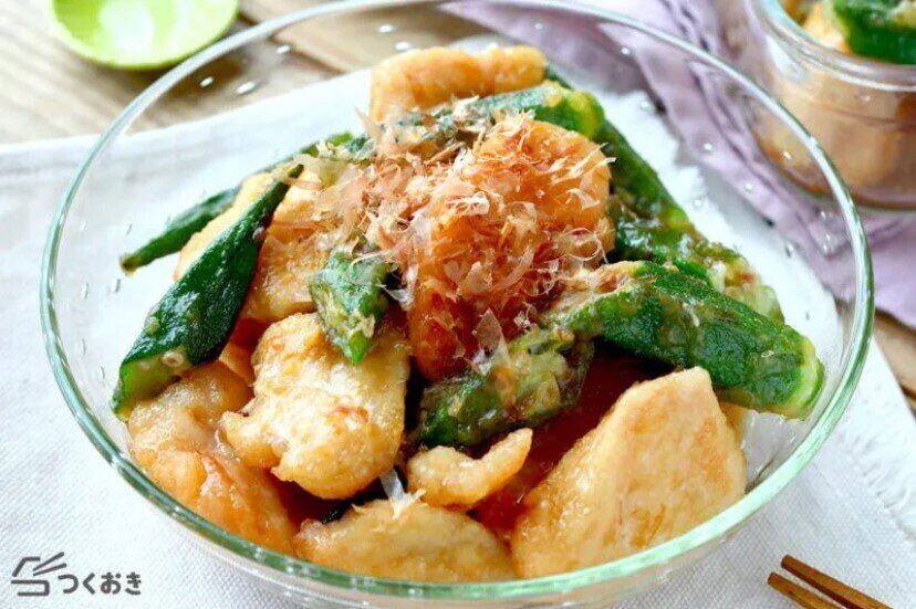 鶏むね肉とオクラの揚げびたし