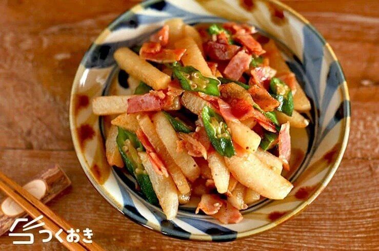 オクラと長芋のコンソメ醤油炒め