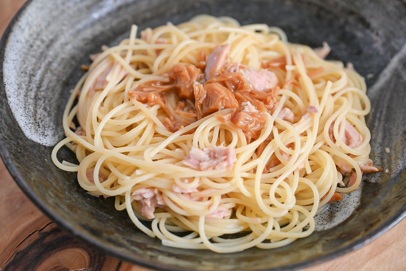 かに味噌なめ茸パスタ