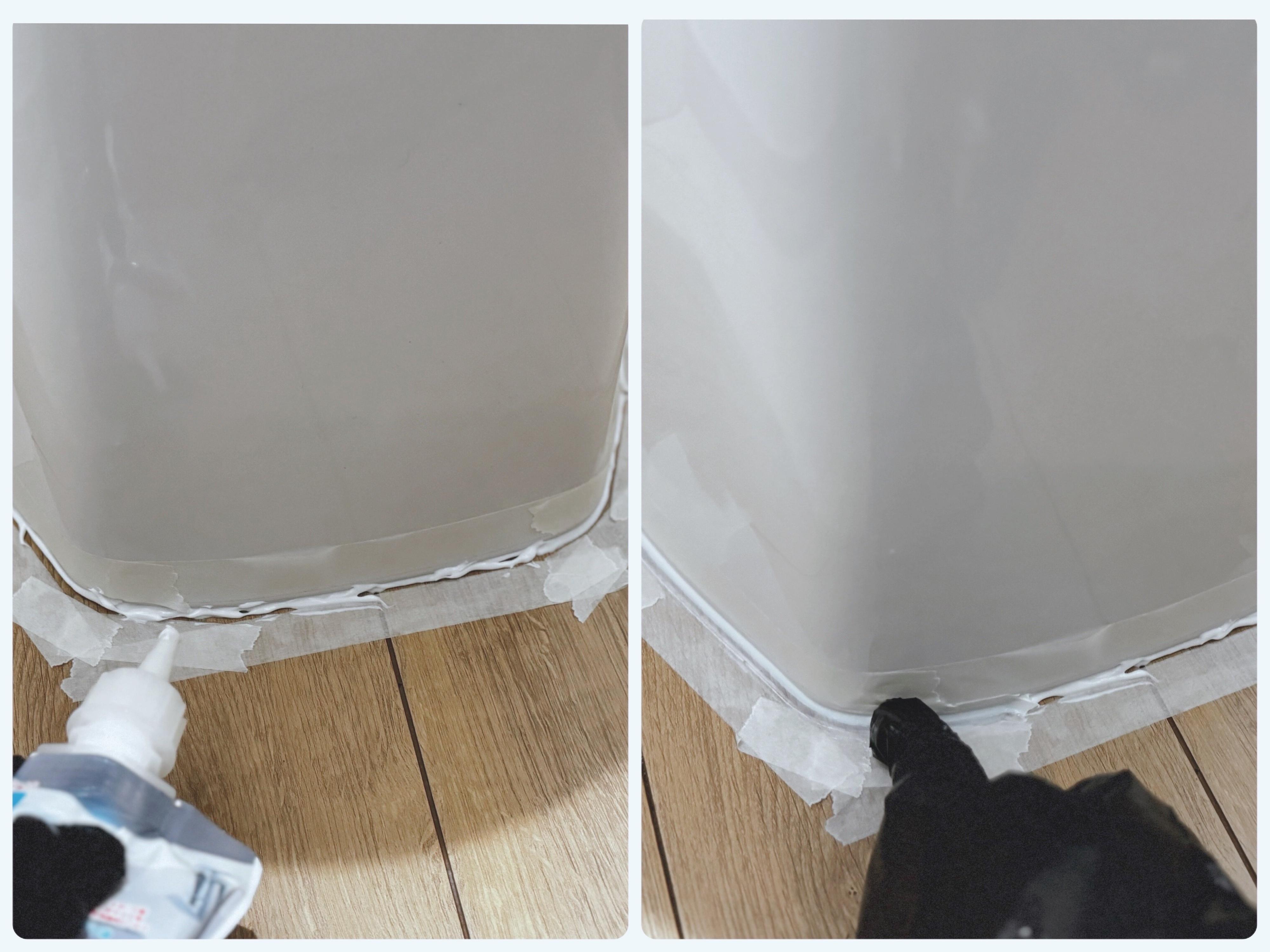 3．補修材をすきまに注入し、指で軽くなぞる