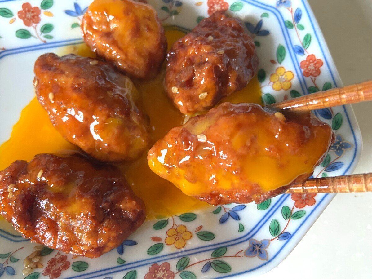 卵黄をからめて