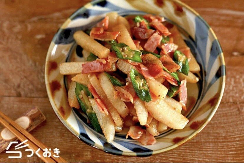 オクラと長芋のコンソメ醤油炒め