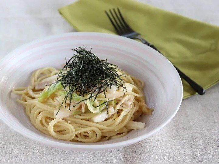 ベーコンと長ネギと長芋の和風パスタ