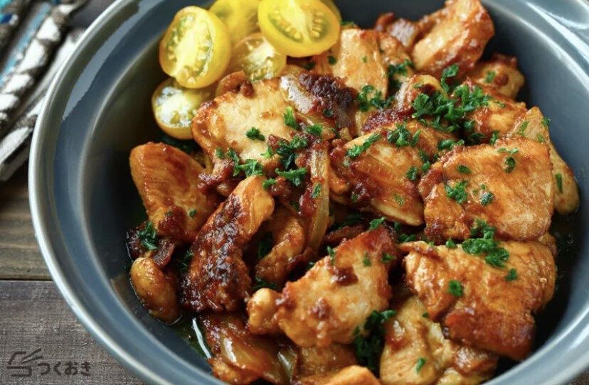 鶏むねとたまねぎのマヨカレー炒め