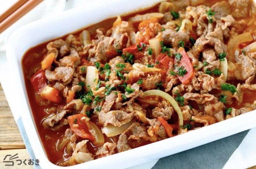 牛肉とガーリックトマトのさっと煮