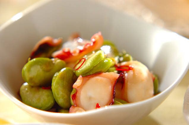 ソラ豆とタコのガーリックバター