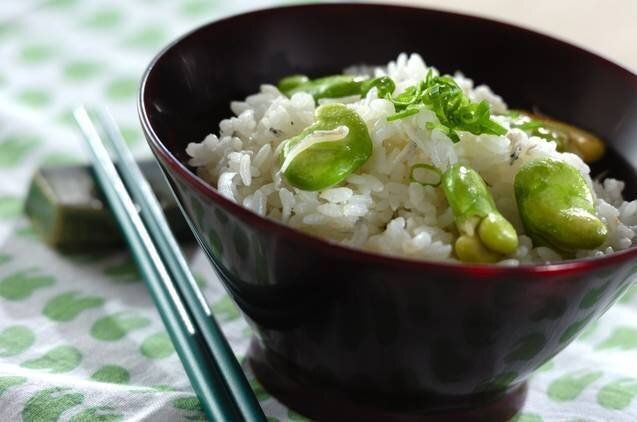 ソラ豆とシラスごはん
