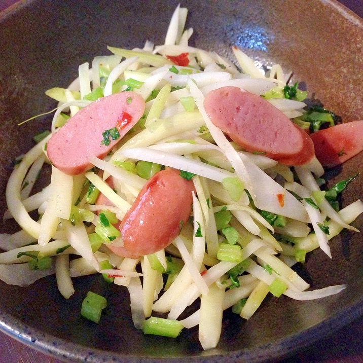 節約!!大根の皮と葉とウインナーのペペロンチーノ風