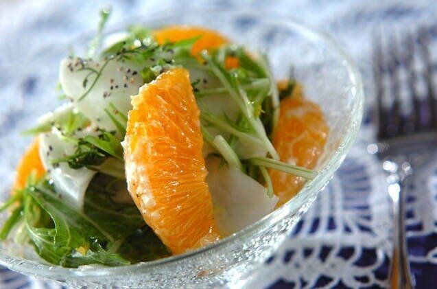 デコポンと水菜のヨーグルトサラダ