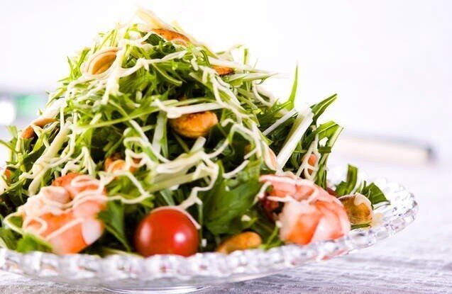 水菜とエビのマヨサラダ