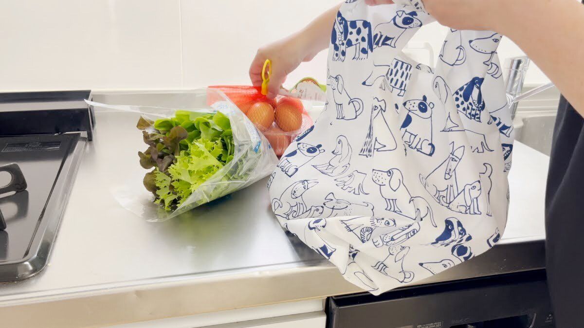 エコバッグから食材を取り出す