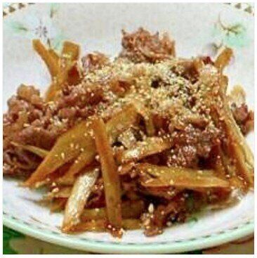 お弁当にも好評♪ごぼうと牛肉の甘辛いため!