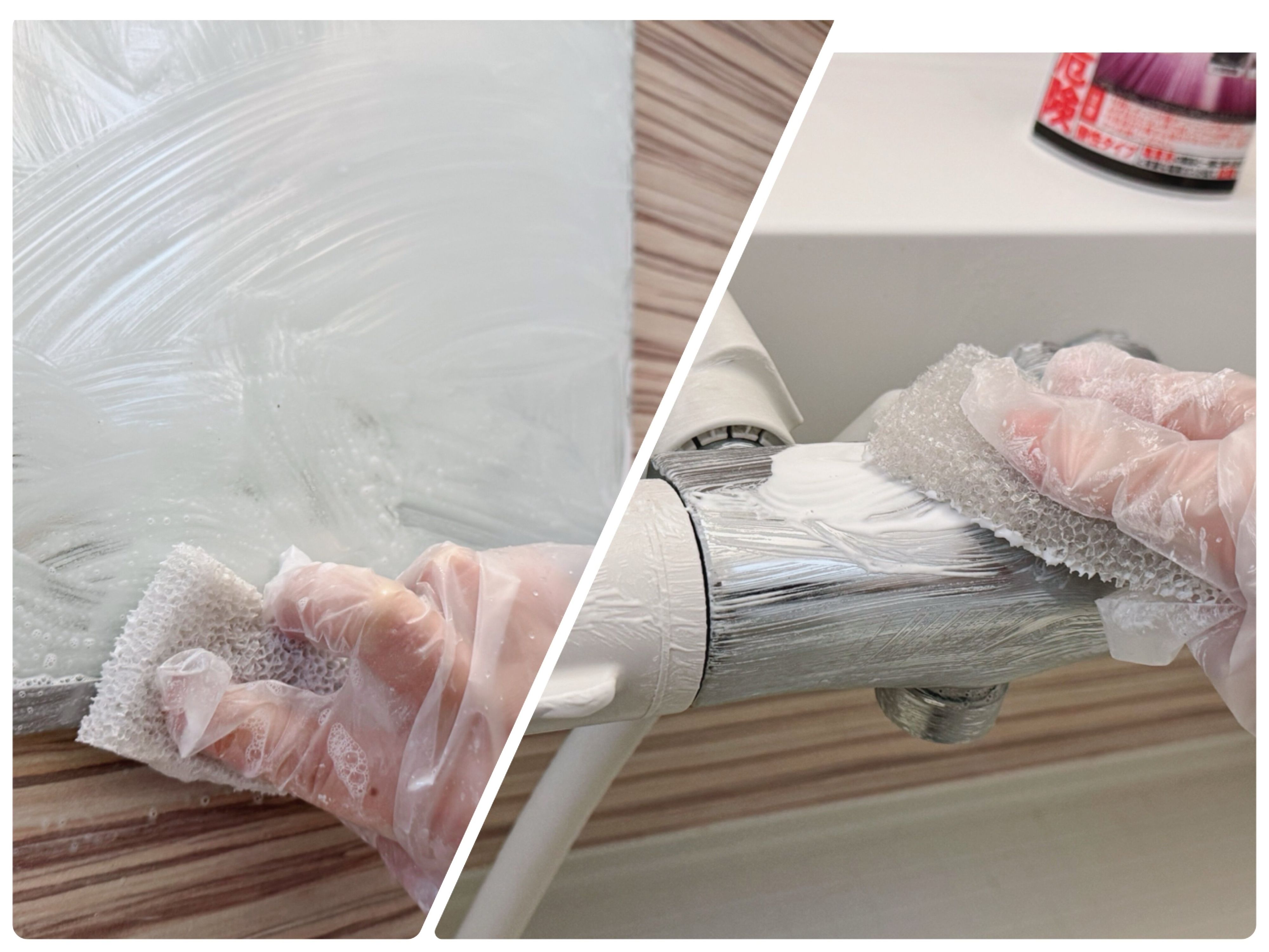 クリームをスポンジにつけてなでるだけ