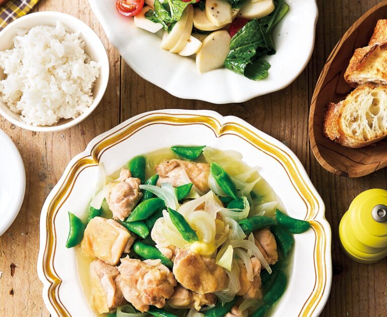 鶏肉とスナップえんどうの洋風蒸し煮＆かぶとミニトマトのマリネレシピ