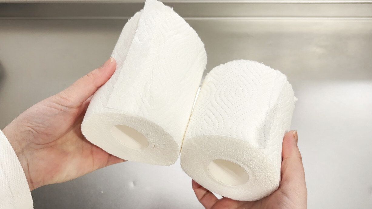 半分にカットされたキッチンペーパー