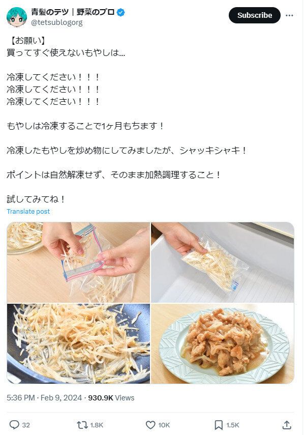 もやしは冷凍できる