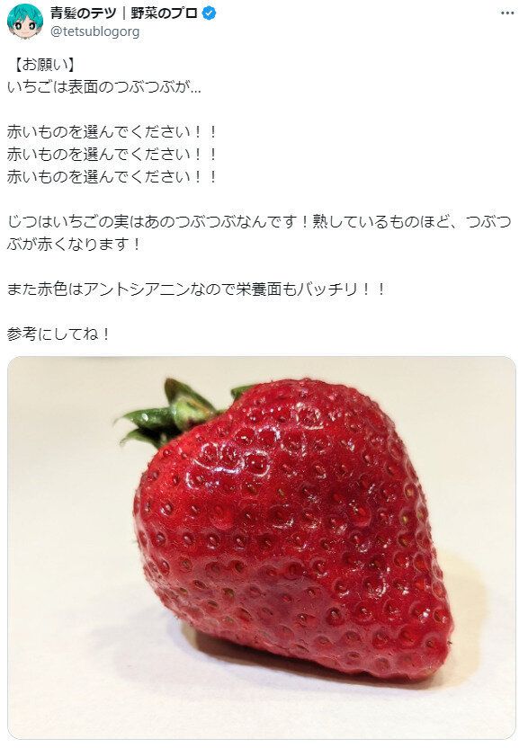 いちごは実が赤いものを選んで!