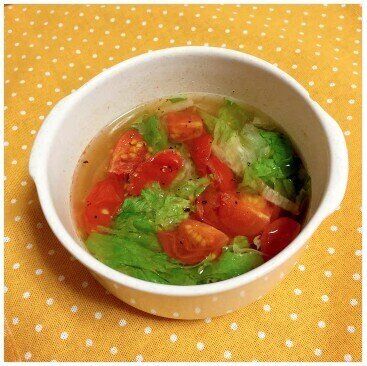レンチンで簡単！トマトとレタスのスープ♪
