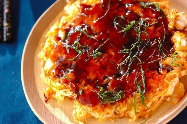 キムチとタコのお好み焼き