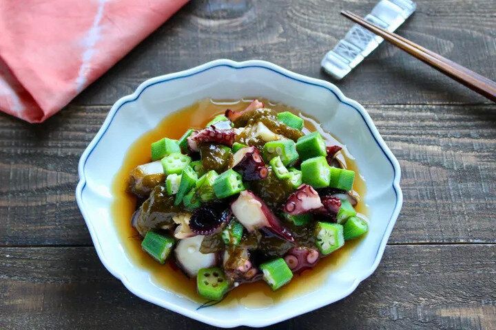 もずくとタコとオクラの酢の物