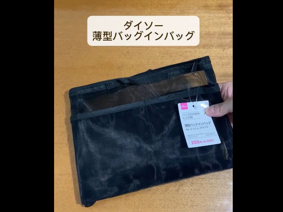 【ダイソー】小さめサイズのバッグにぴったり!薄型バッグインバッグA5