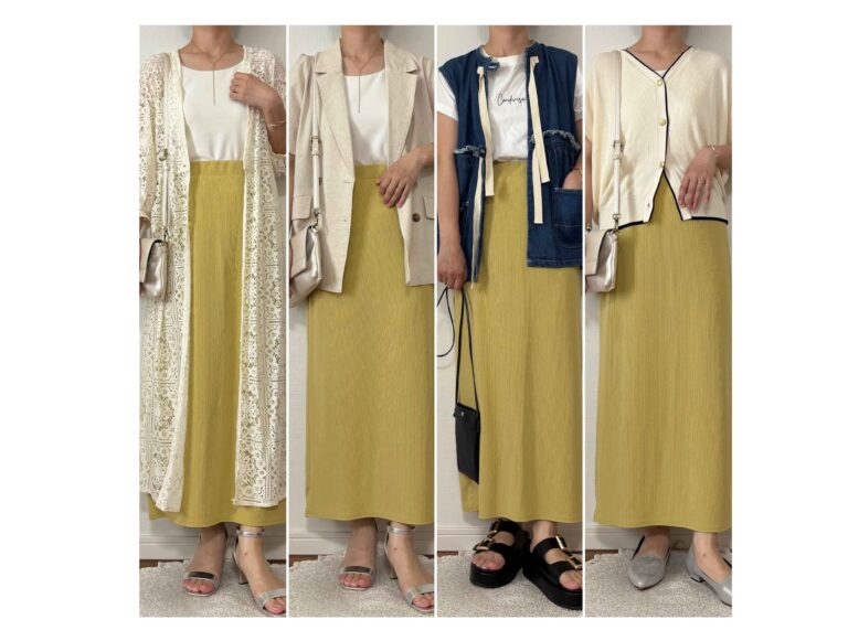 【しまむら】1,089円イエローの差し色ナロースカートで地味コーデから脱却！派手すぎないけどパッと華やかに