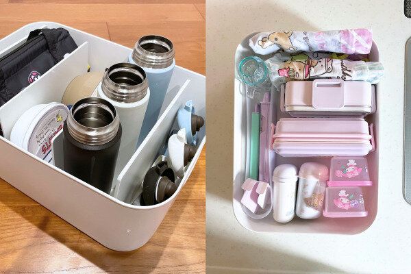 高さが浅めのやわらかポリエチレンケースを使用した収納例