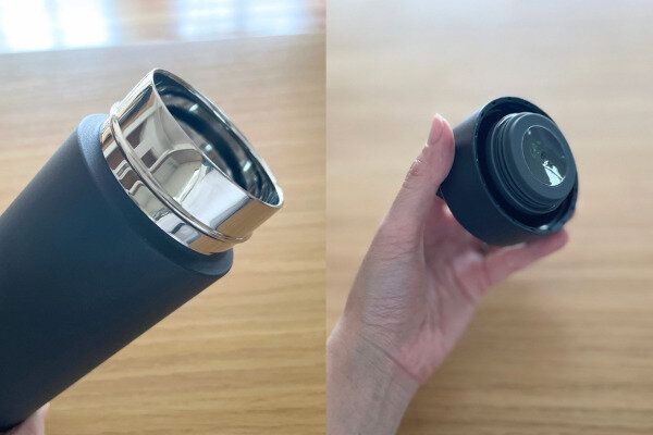 ボトルの蓋を開けた様子。蓋のパッキンが一体型になっている