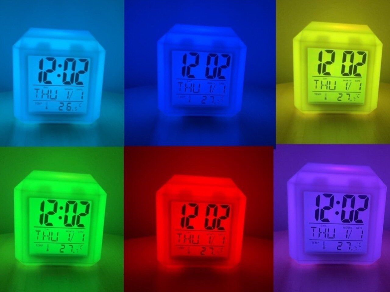 ダイソー7色変色ライト付きデジタル時計
