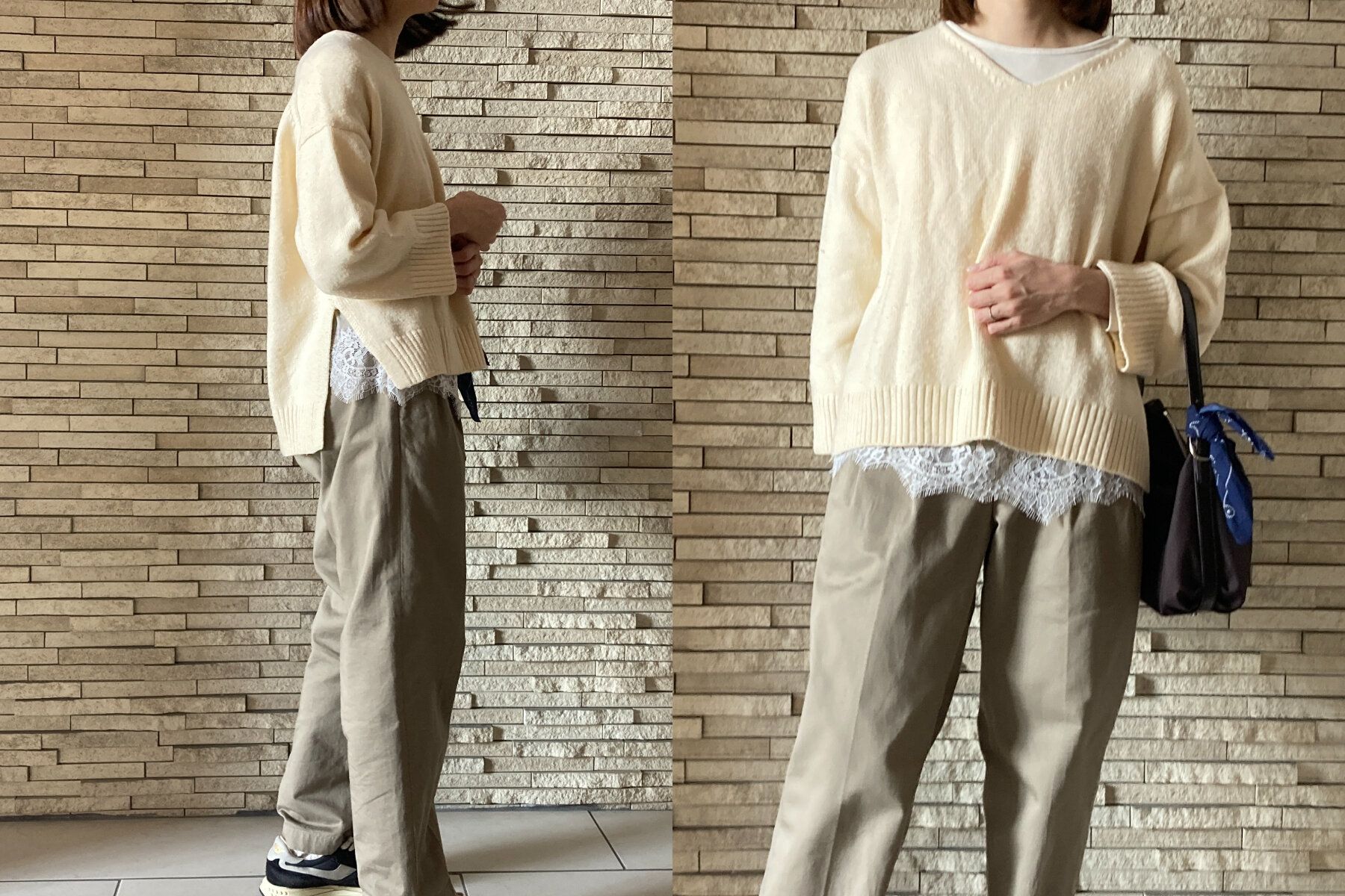 裾から見せると今っぽいアイテム「レースキャミソール」40代はこう着こなす!