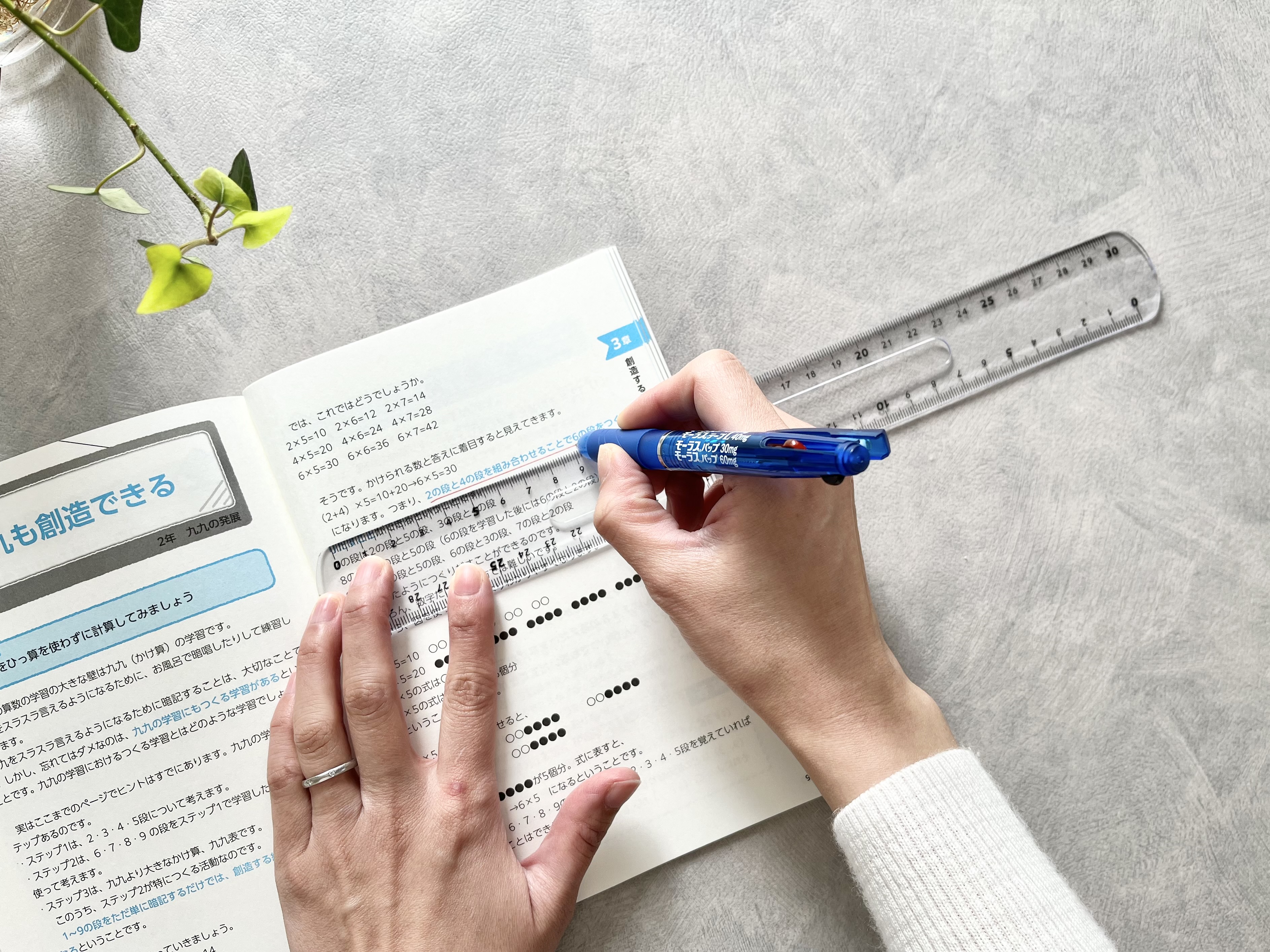 セリアの「やわらか定規」で本に線を引いている画像