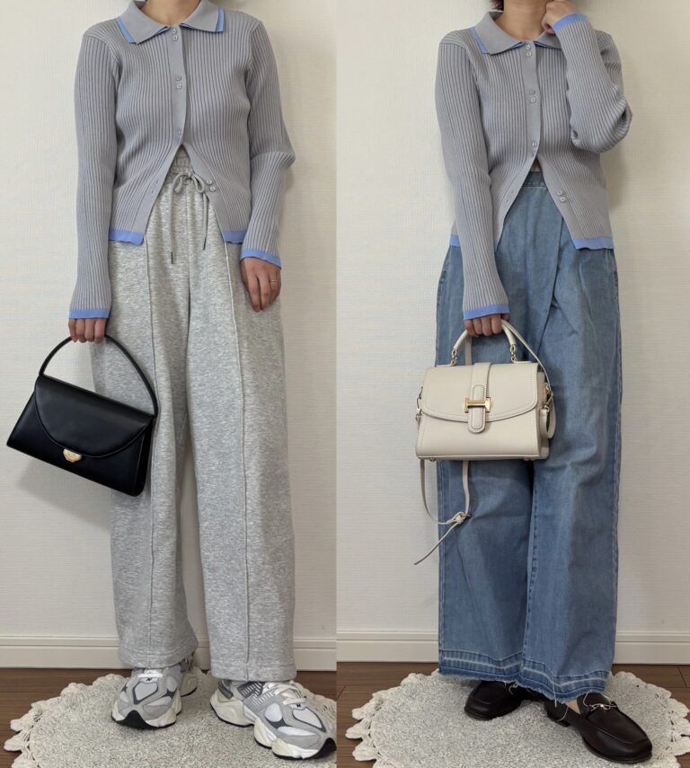 【しまむら】1,639円バイカラートップスはトレンドのブルーが差し色に！