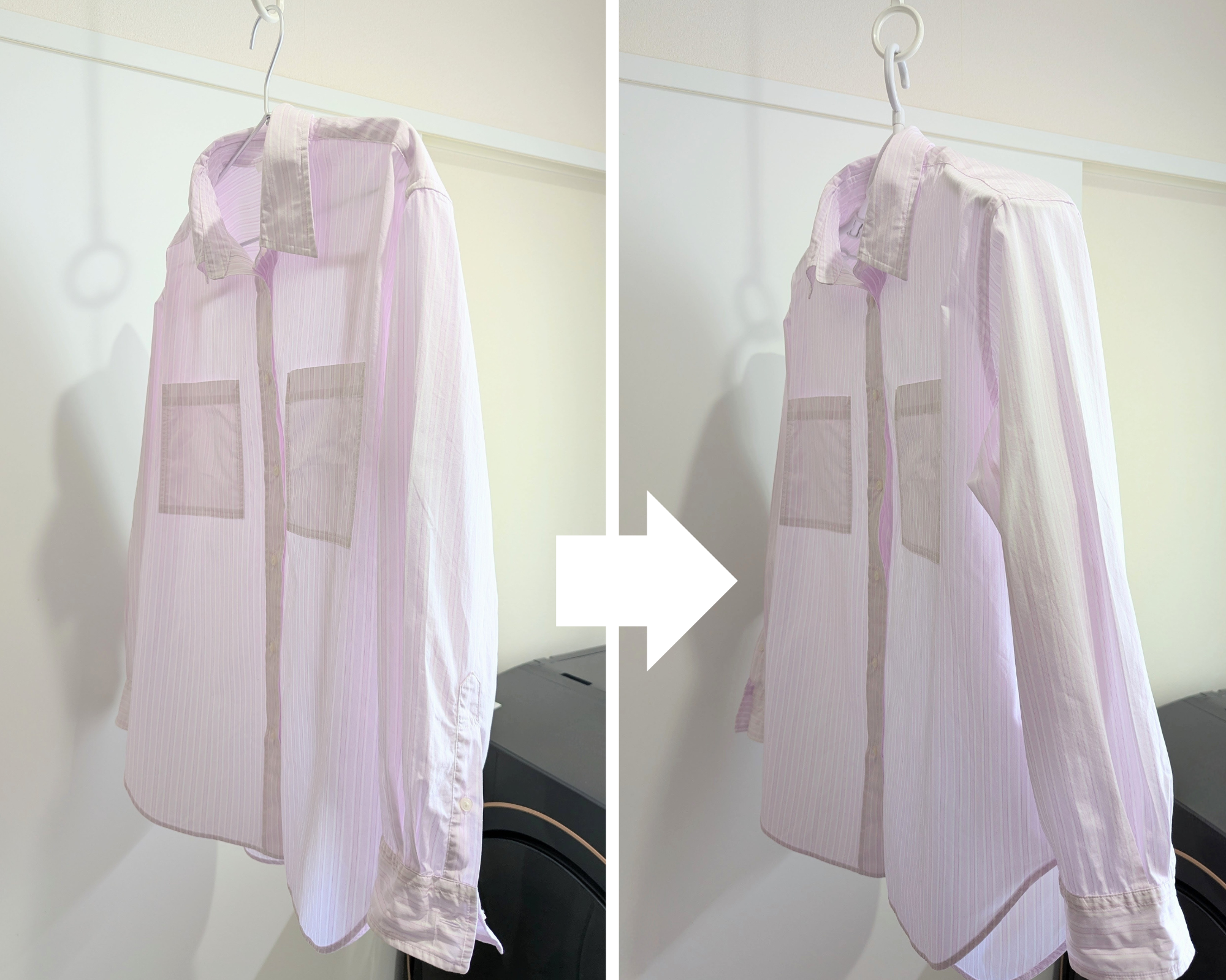 ハンガーにかけたシャツの様子