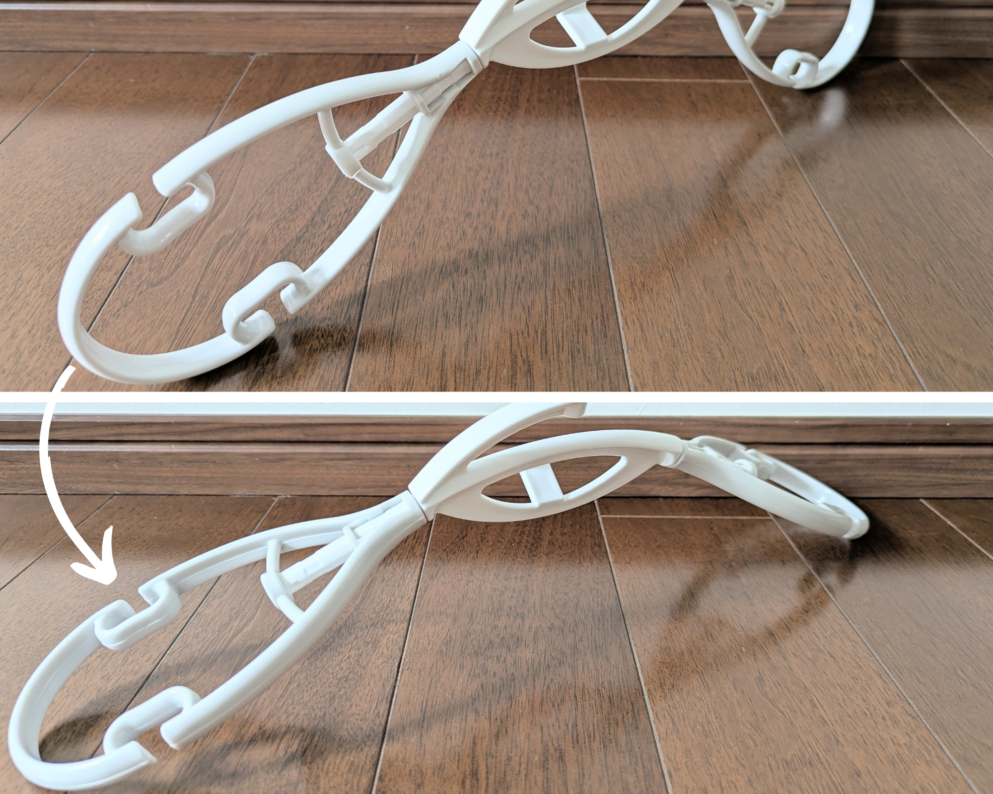 ハンガーのアームを回転させた様子