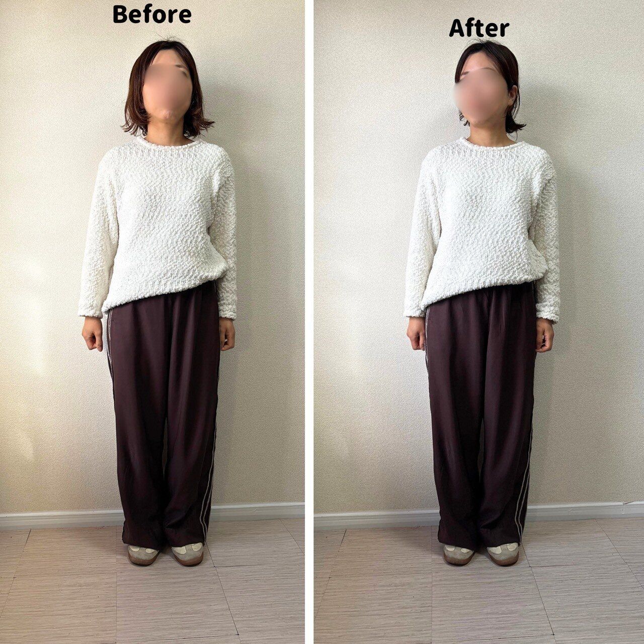 髪の毛をおろした状態とまとめた状態の比較