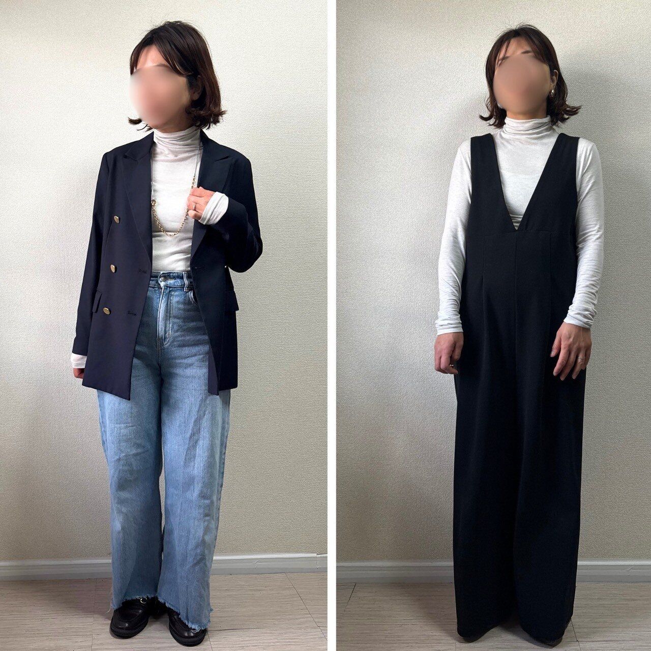 ジャケットとオールインワンに合わせたコーデ