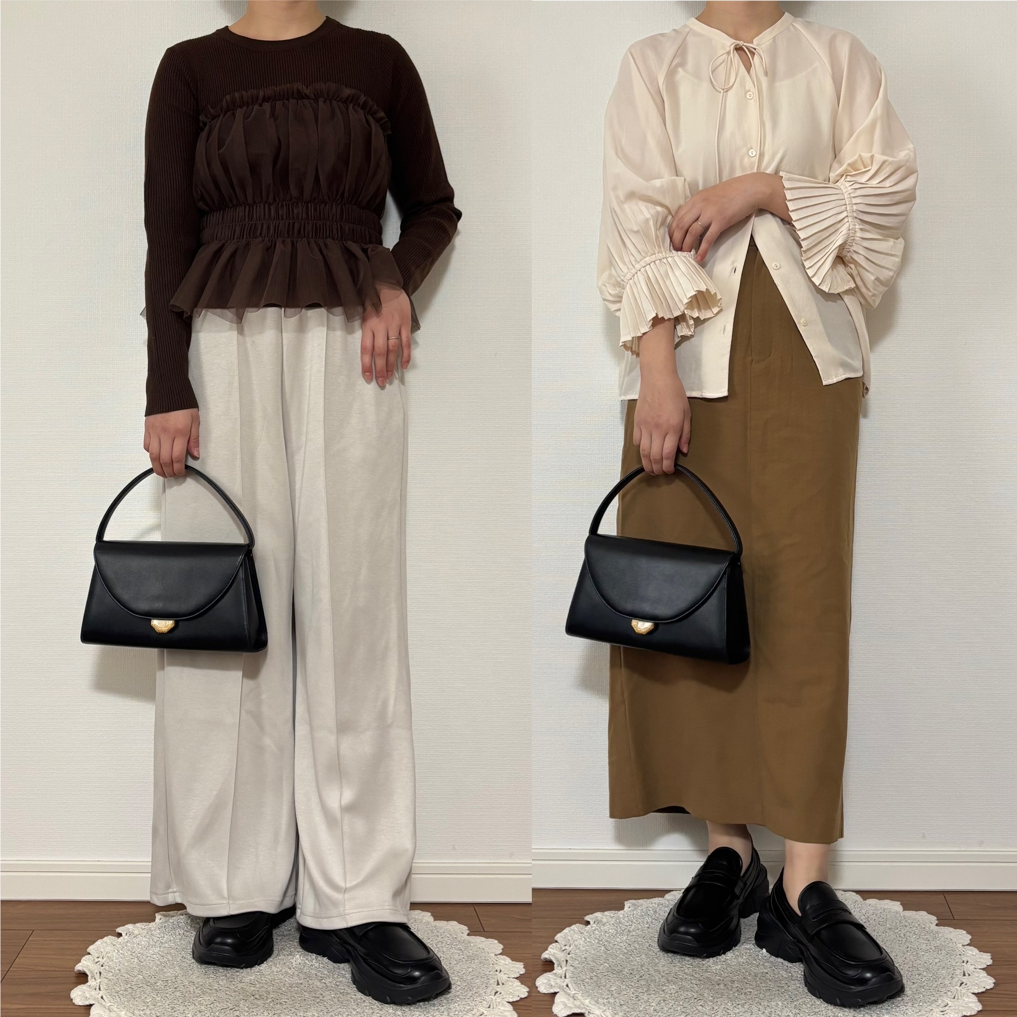 綺麗めなアイテムにローファースニーカーを合わせたコーディネート