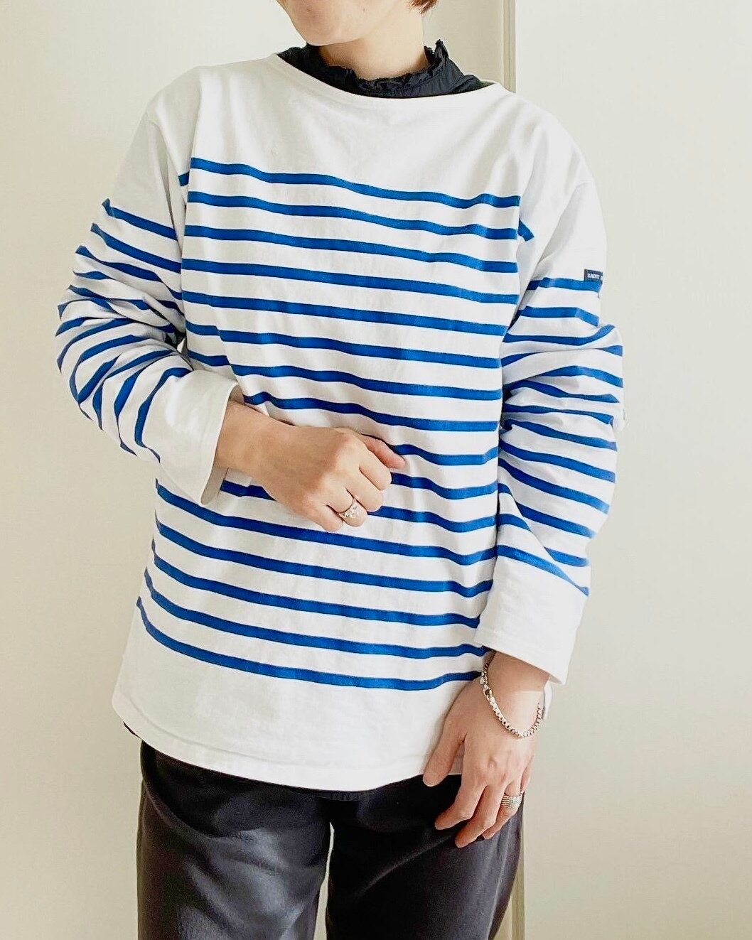 ボーダーの重ね着