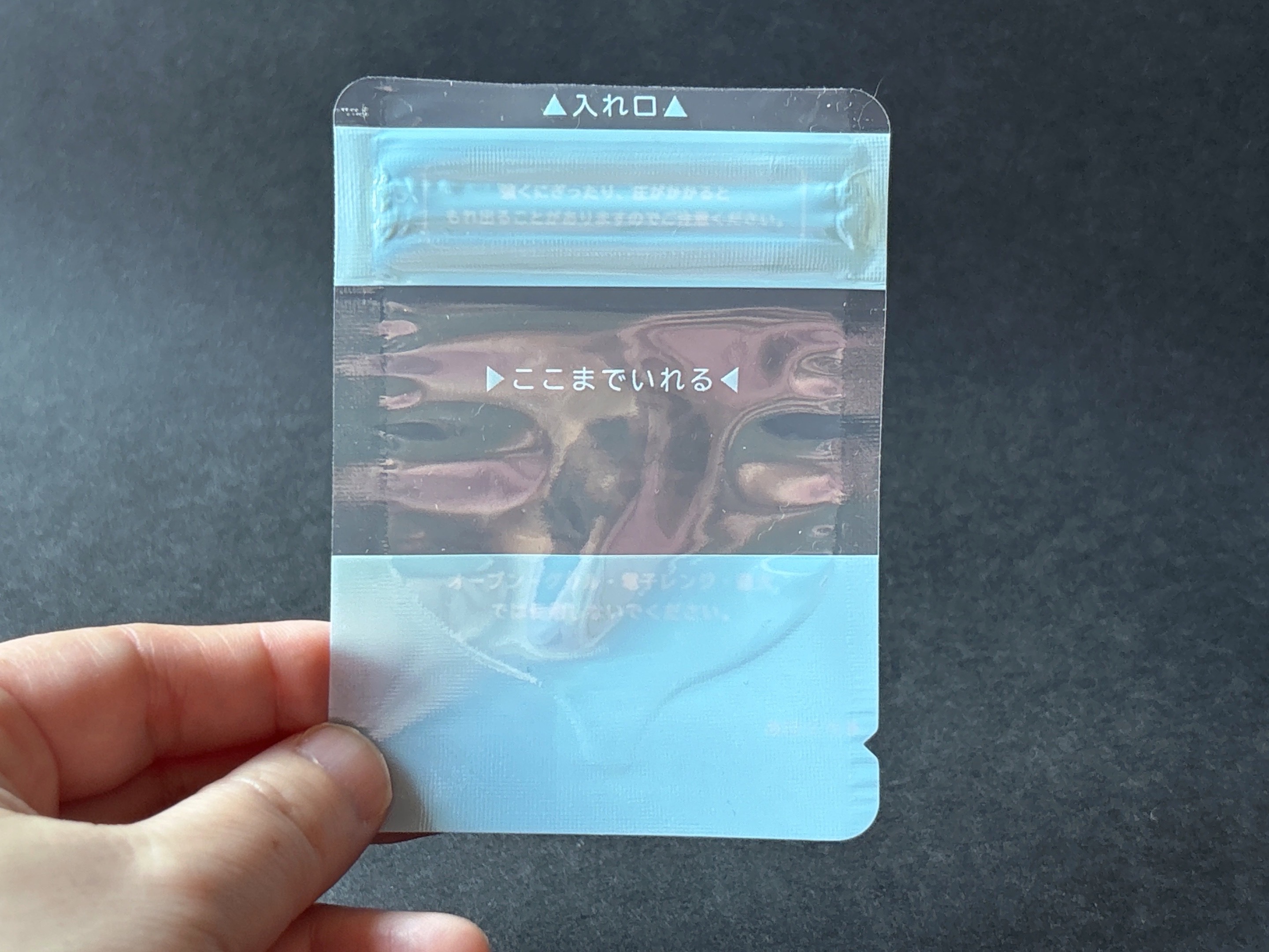 セリアのジッパー式パウチを手に持っている