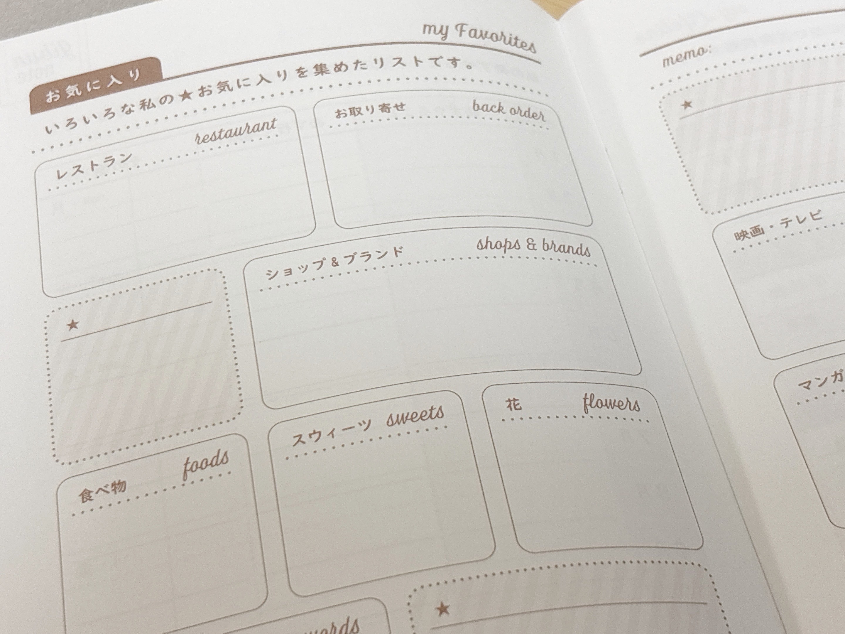 ダイソー「もしもノート」の自分の好きなのを書くページ
