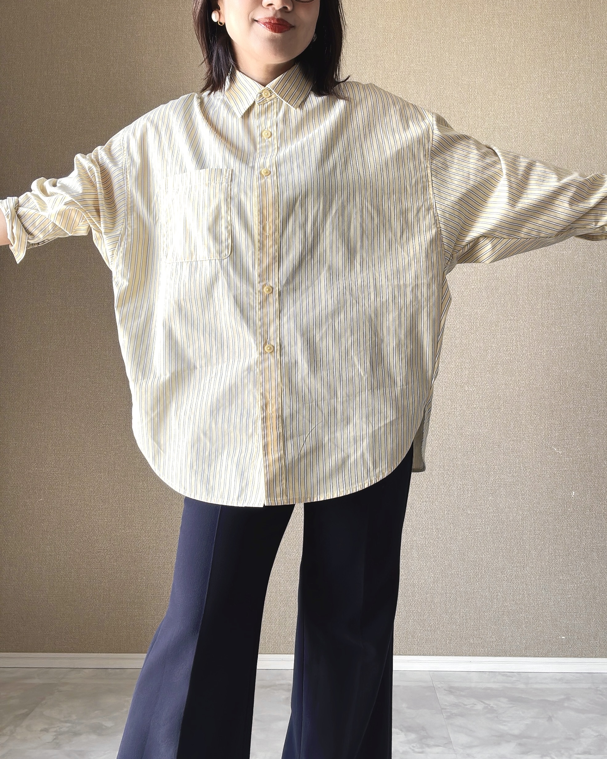 GU ドルマンスリーブストライプシャツ