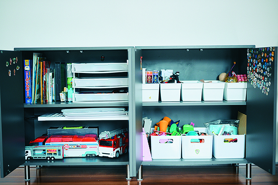 ちびかおさん 1in1outで全体量を一定にしたおもちゃ棚の様子
