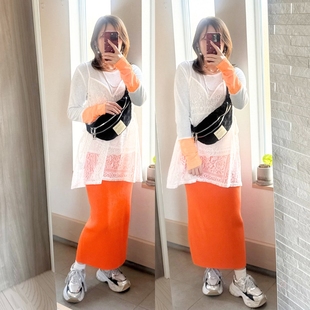 しまむら 春のリブナロースカートコーデ