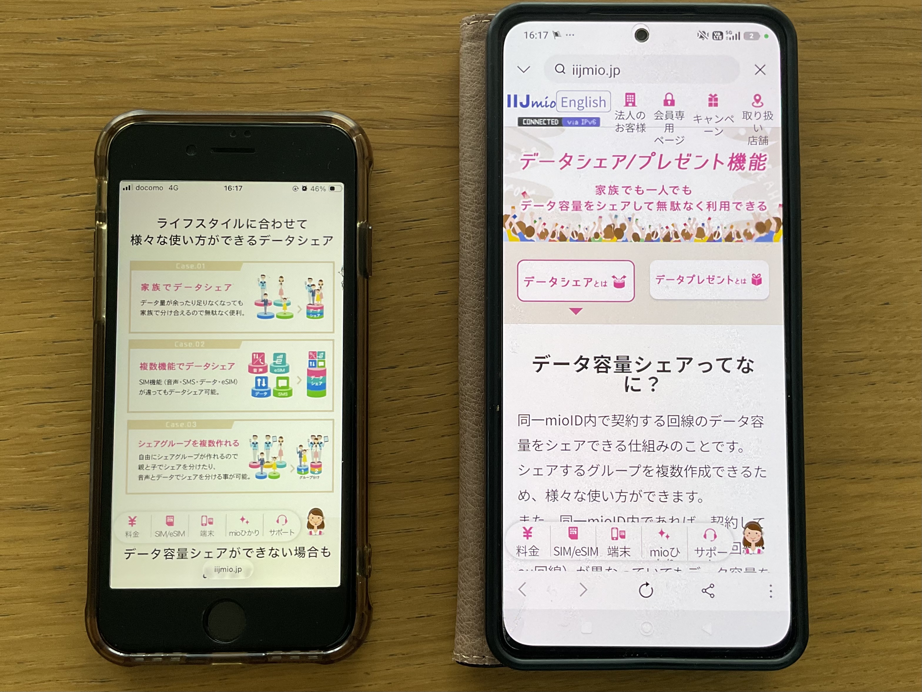 机に並べられた2台のスマホ