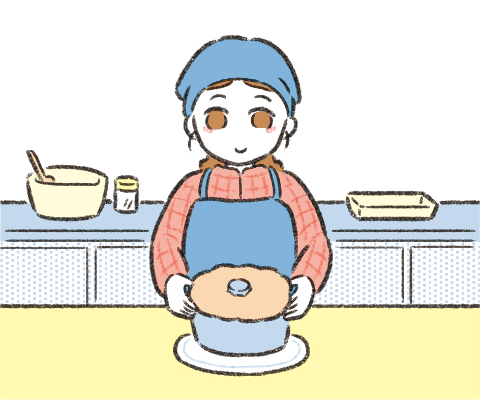 シフォンケーキを作っている女性のイラスト