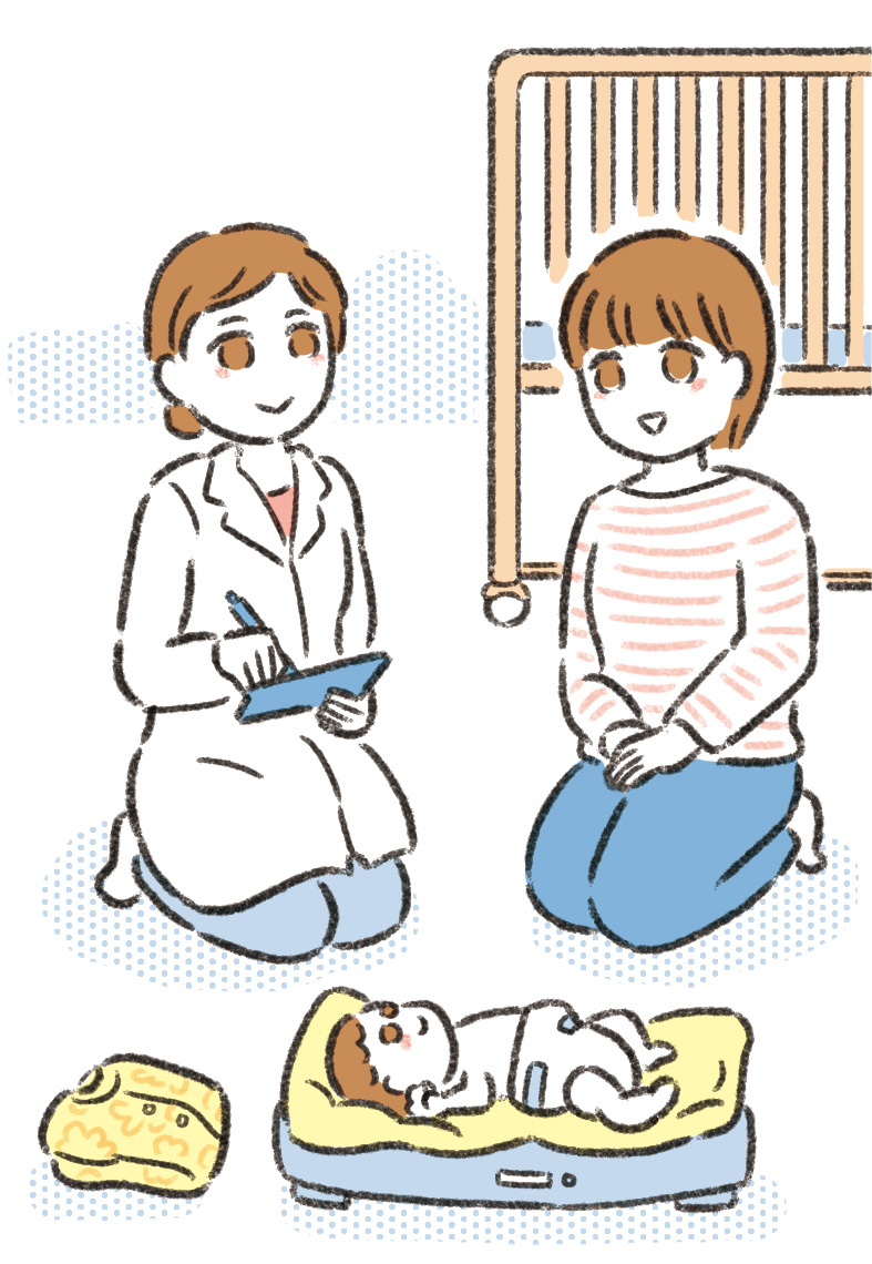 親子に指導している様子のテキスト