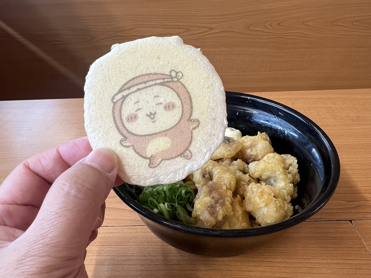 「あげだっこ！ソースのめん」のトッピングの特製せんべい