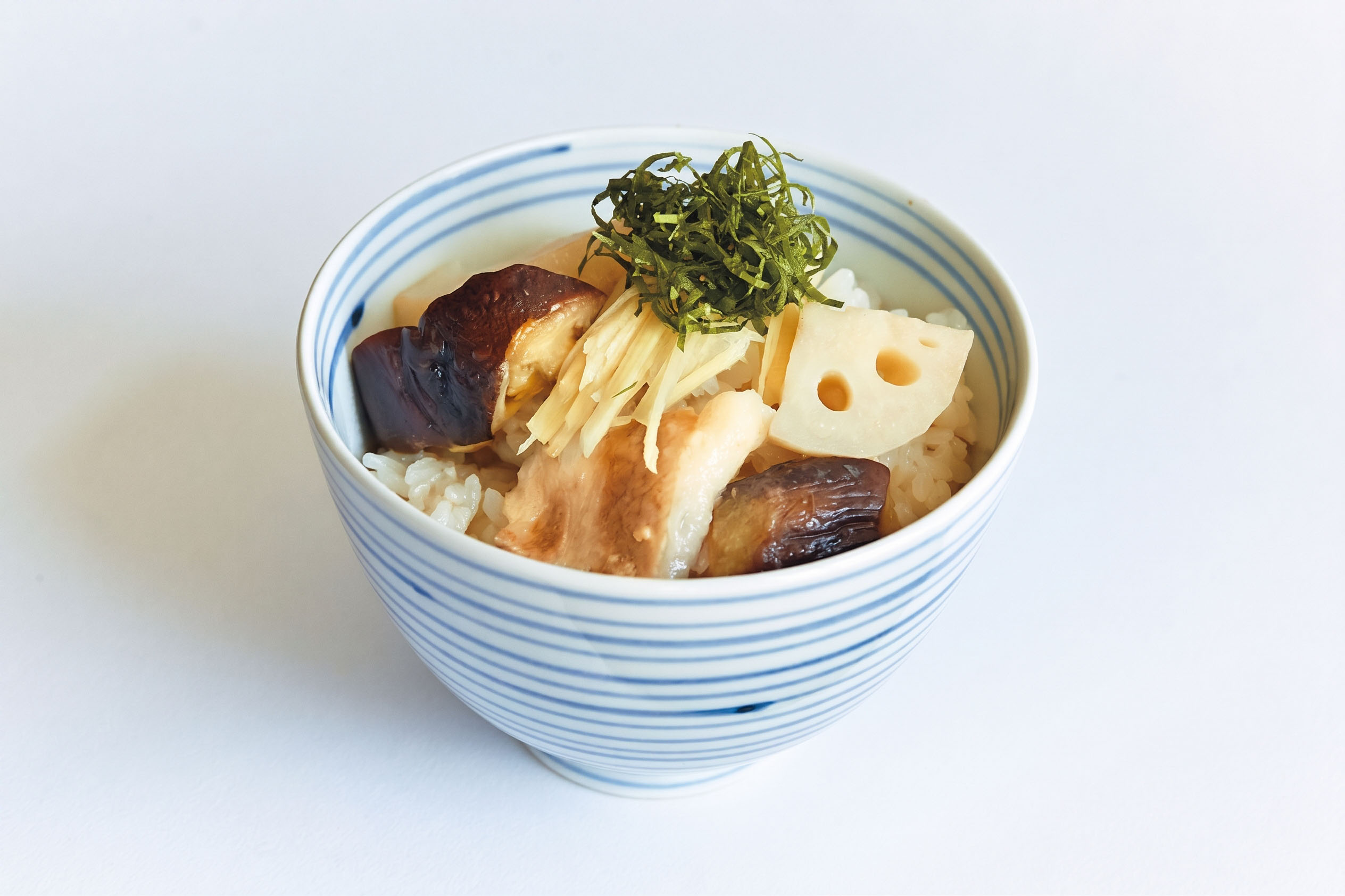 豚肉とれんこんとなすの炊き込みごはん