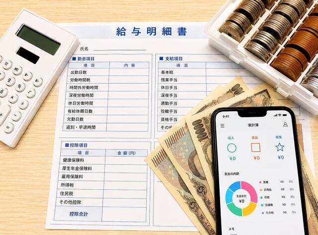 給与明細とスマートフォンで家計を管理する